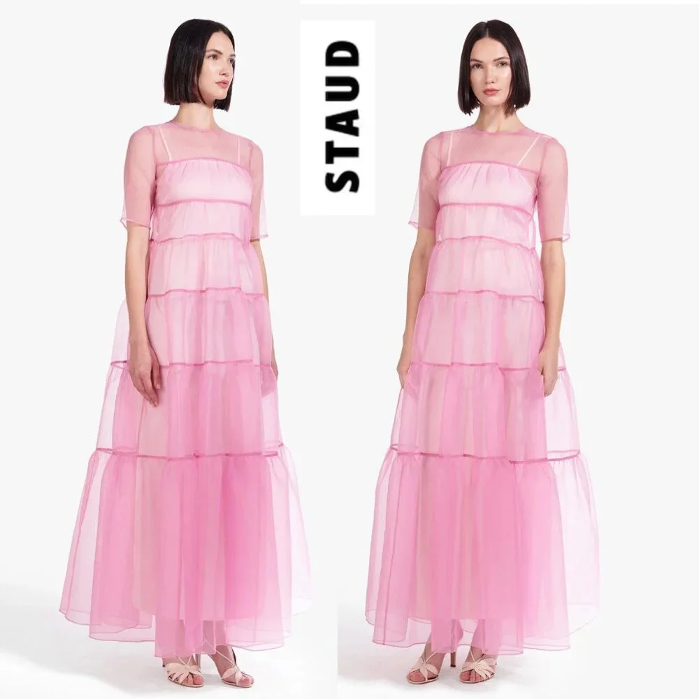 staud hyacinth tiered organza dress STAUD, Hyacinth Dress in French Blue, Size Large